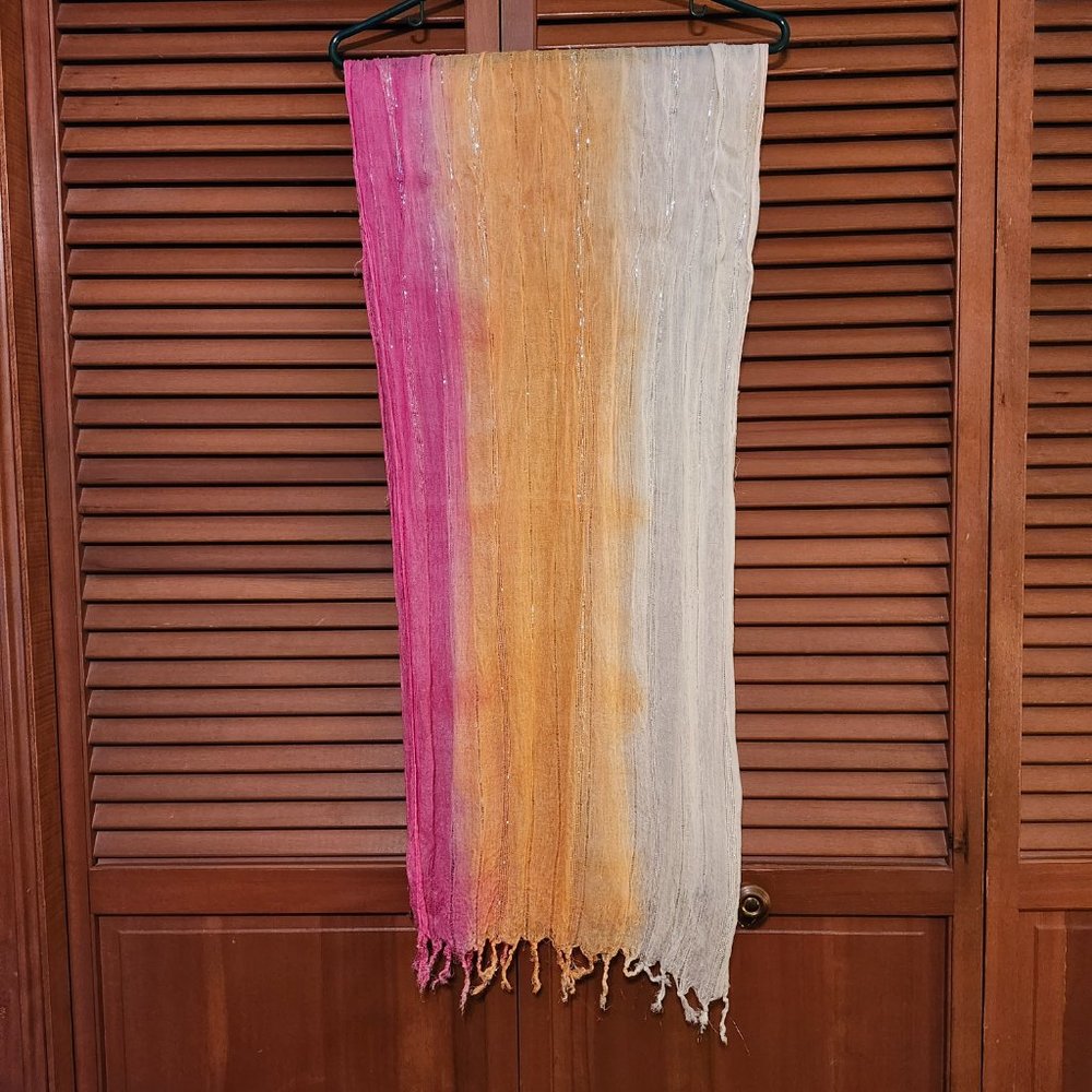 Pink orange beige and silver lightweight scarf